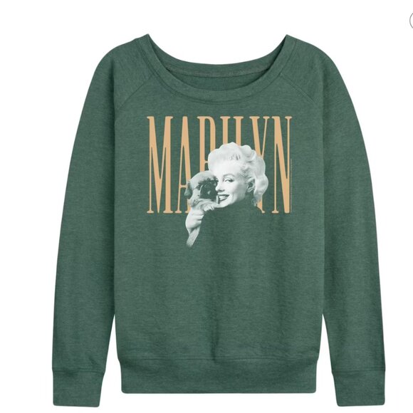 Instant Message Tops - Marilyn Monroe Dog Portrait Lightweight French Terry Wide Neck Graphic Shirt